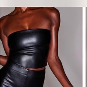 SKIMS Black Strapless faux Leather Crop Top